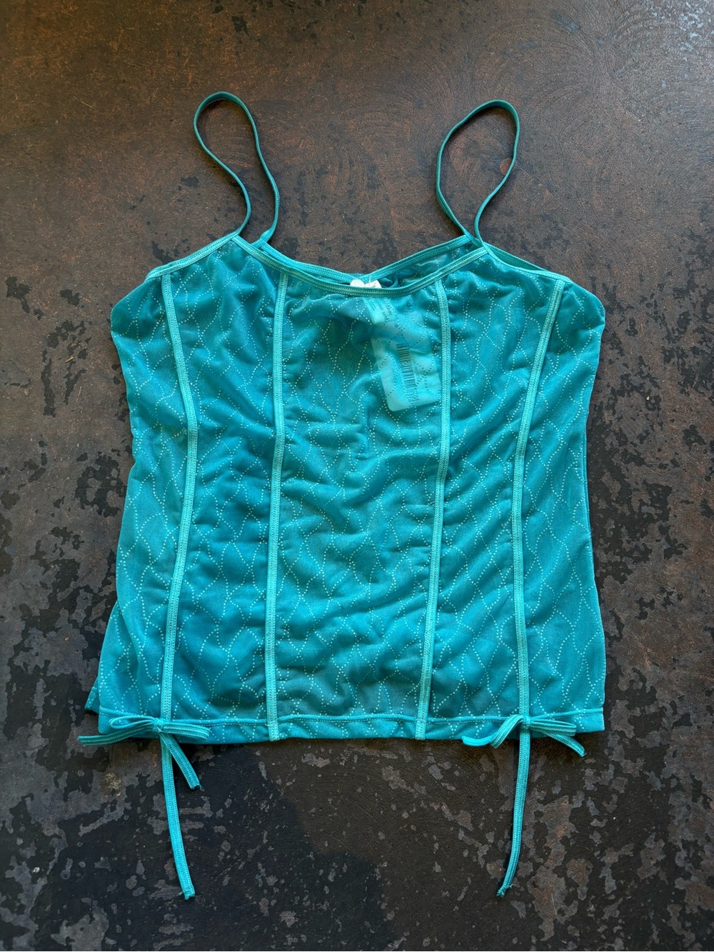 Turquoise Spaghetti-Strap Mesh Cami Top